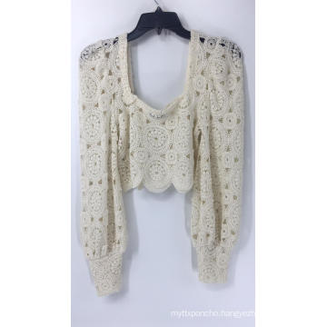 Cream Long Sleeve Crochet Crop Top